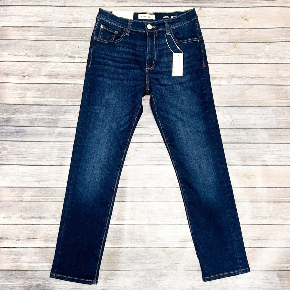 Warp Weft Dark Wash Amsterdam Slim Straight Girl Adjustable Waist Jeans NWT 14